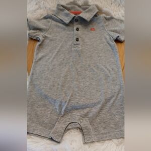 Carter's Gray Polo Romper With Coral Crab And Trim Sz 12 Mths #0490